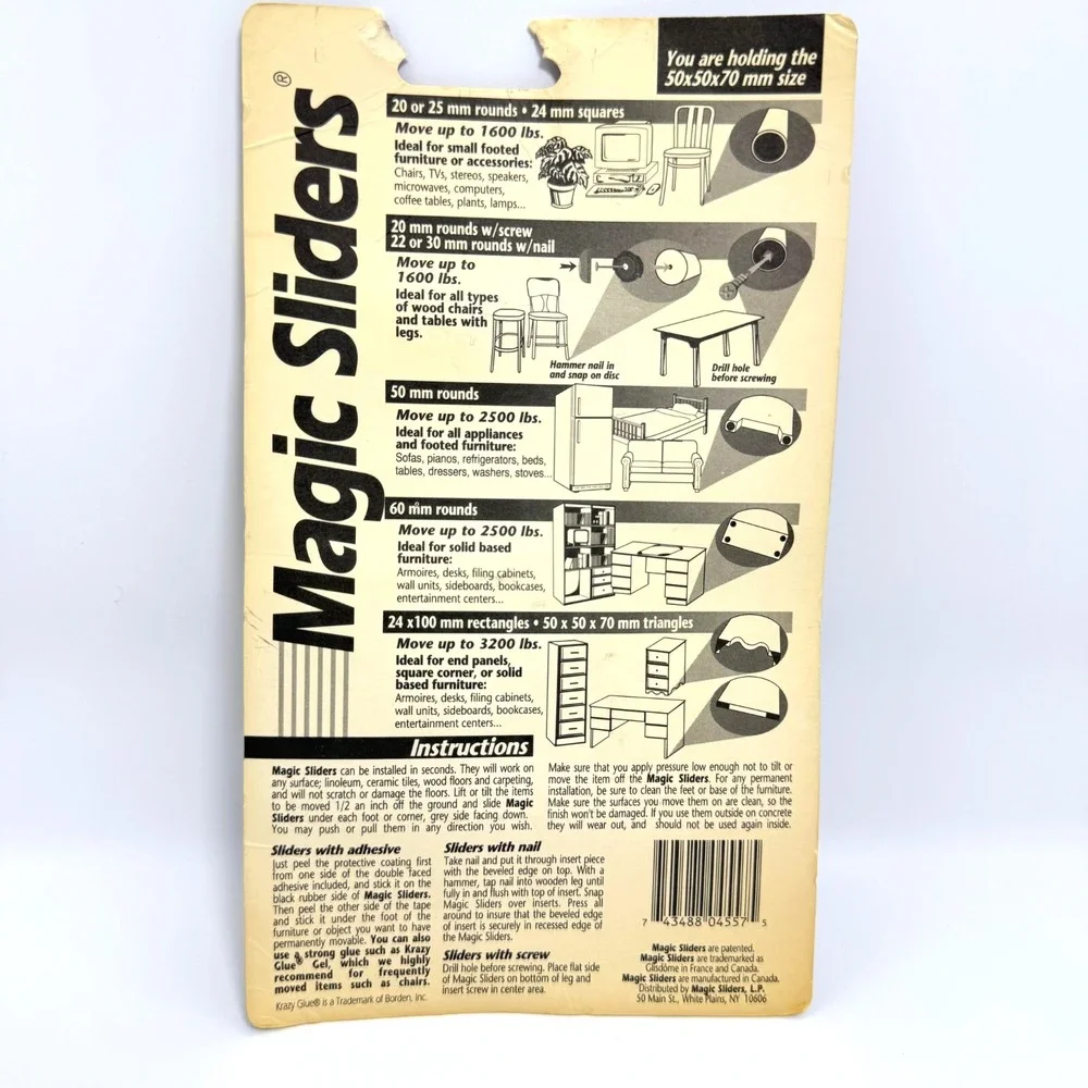 Magic Sliders Triangle 50x50x70mm 4-Pack Teflon Pads Furniture‎ Movers NIP